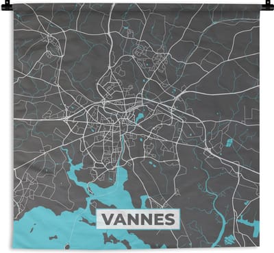 Wandkleed - Wanddoek - Vannes - Frankrijk - Plattegrond - Stadskaart - Kaart - 180x180 cm - Wandtapijt