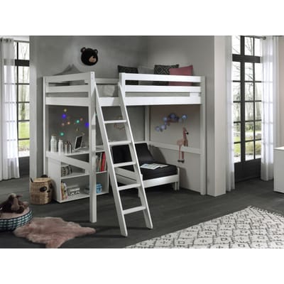 LUCEVI - Pino Mezzanine Bed + Ladder + Boekenkast + Slaapfauteuil - Wit - 140x200 cm