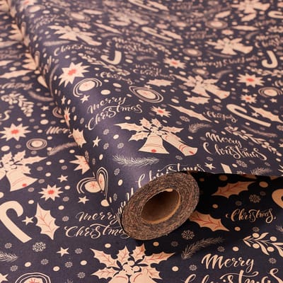 Kerst inpakpapier - Cadeaupapier rol - Feestelijke decoratie - Duurzaam kraftpapier - 43 x 1500 cm - Blauw