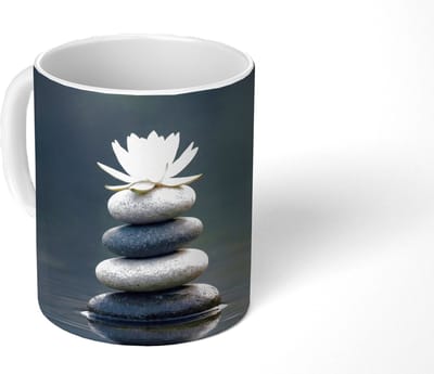 Mok - Koffiemok - Stenen - Lotus - Grijs - Mokken - 350 ML - Beker - Koffiemokken - Theemok