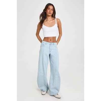 boohoo Dames Jeans Met Hoge Taille, Wijde Pijpen En Barrel Fit | Gebleekt | Maat: 42