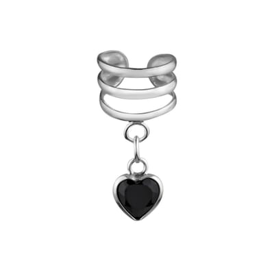 Zilveren ear cuff - hartvormige hanger - met kristal of onyx - 19 mm