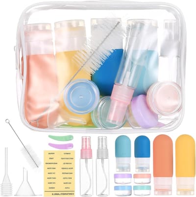 Reisflesjes Set van 17 Stuks voor Vloeistoffen, Shampoo en Toilettas - Ideaal voor Vakantie, Vliegtuig en Weekendje Weg
