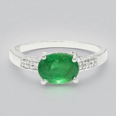 Cavill - Zilveren Ring met Bahia Smaragd 0,96 ct en Pavé Zirkonen 0,095 ct - 925 Sterling Zilver Geplatineerd - Elegant Modern Design - Maat 17