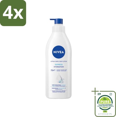Nivea - Express - Bodylotion met Pomp - Voor Normale tot Droge Huid - 72 uur Hydratatie - 400 ml - Voordeelverpakking - 4 stuks - Nivea bodylotion - Hydraterende bodylotion