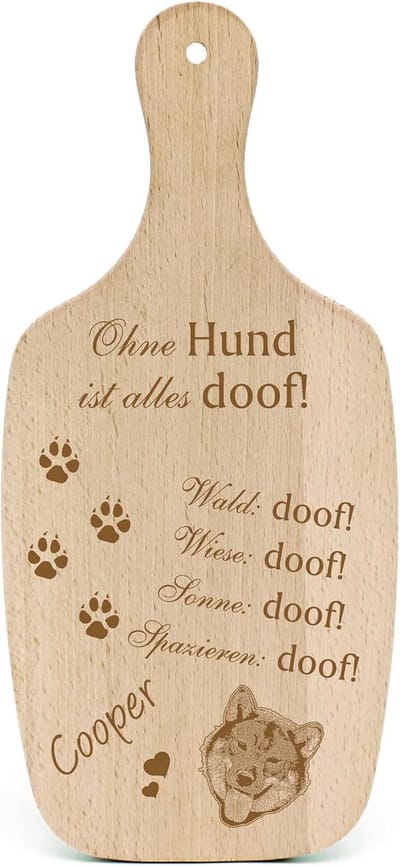 Houten ontbijtbordje met hondenontwerp en grappige tekst