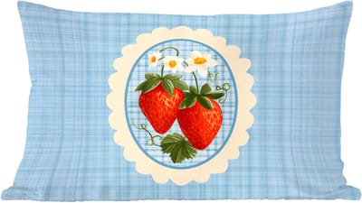 Sierkussens - Kussentjes Woonkamer - 60x40 cm - Aardbeien - Lijst - Rood - Geruit
