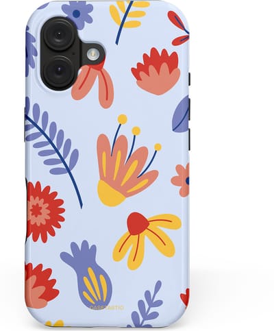 Casetastic hoesje geschikt voor Apple iPhone 16 - MagSafe - Dubbellaagse bescherming - Bloemenwind - Fashion Case - Lichtblauw Terracotta Geel