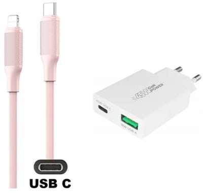 45W super snellader met 2 poorten + 1,0m USB C naar Lightning kabel. Universele PD PPS lader. Compacte GAN oplader adapter past op Apple iPhone SE 2, iPhone 8, 8 Plus, iPhone 10, iPhone X, iPhone XR, iPhone XS, iPhone XS Max