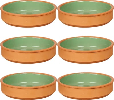 La Dehesa - Tapas / Creme brulee schaaltjes - 16x stuks - terracotta/groen - 16 x 4 cm - serveerschaaltjes - hapjes - voedsel