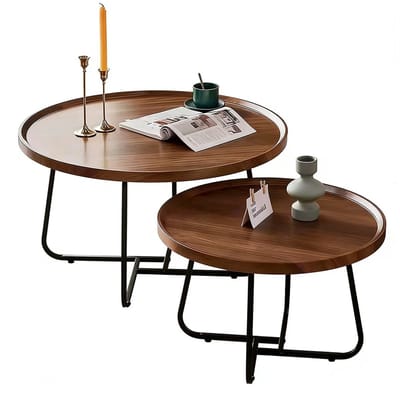 MakkelijkMooi Set Bijzettafel - Salontafel Rond - Vintage Mid-Century Design - Verhoogde Rand - 2 Hoogtes - Voor Woonkamer & Balkon -