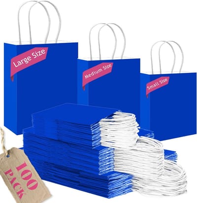 100 Luxe Papieren Tassen met Handvatten in 3 Maten Blauw Cadeau & Winkel