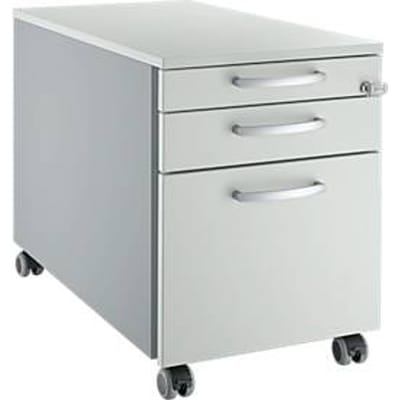 Schäfer Shop Select mobiele sokkel 126, 1 lade, HR & utensil pull-out, ronde handgrepen, wit aluminium/lichtgrijs/lichtgrijs