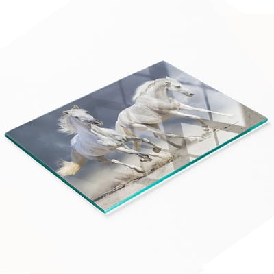 Multifunctionele decoratieve snijplank voor de keuken, geharde houten plank met strandpaardenmotief, 80x52 cm