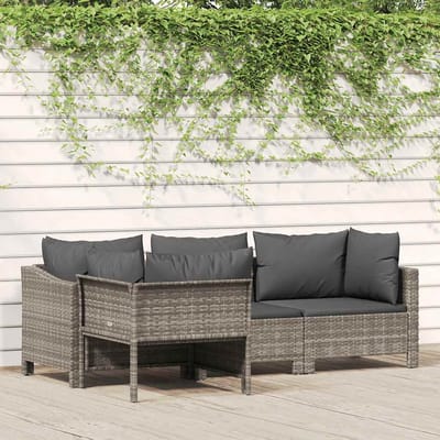 vidaXL - 4-delige - tuinloungeset - met - kussens - grijs - poly - rattan