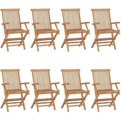 vidaXL - Opklapbare - stoelen - met - wijnrode - kussens, - 8 - stuks, - massief - teakhout
