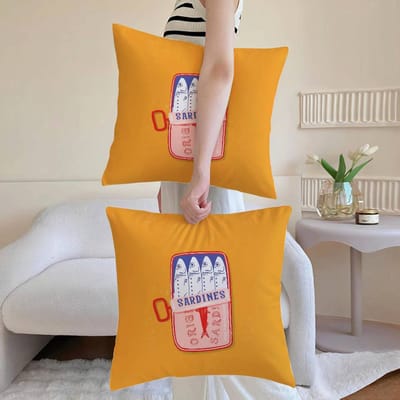 Schattige Kust Charme Sardines Kussensloop Anti-huisstofmijt Kussensloop Onzichtbare rits zijdezacht kort pluche Bankkussenhoes 40x40cm