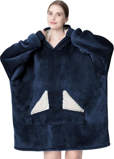 Oversized Deken Hoodie met Mouwen en Zak - Super Zachte Sherpa Comfortabele Pluche Draagbare Deken voor Volwassenen