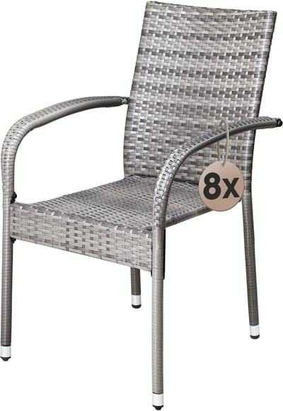 Casaria Tuinstoelen Stapelbaar – Set van 8 – 90x56x60 cm – Grijs