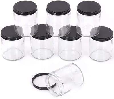 Dailygoods - Swpeet 8 stuks 240 ml transparant glas met zwart deksel, assortimentskit, ronde containers, cosmetische glazen potten met deksels, reispotten, cosmetische containers voor crème, lotion