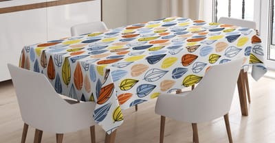 ABAKUHAUS tafelkleed – herfstbladeren – 140x240 cm – satijn, wit/multicolor