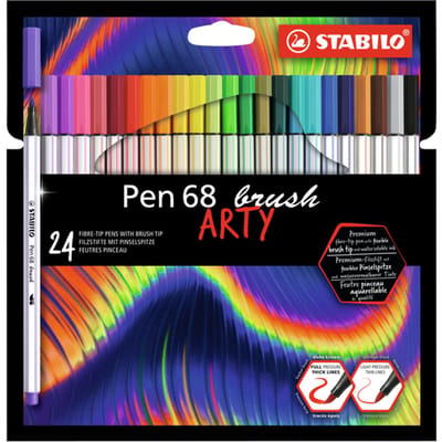 STABILO Pen 68 Brush - Premium Brush Viltstift - Met Flexibele Penseelpunt - ARTY Etui Met 24 Verschillende Kleuren