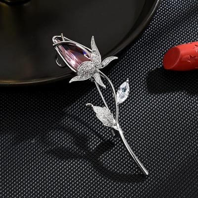 Nieuwe Micro Ingezette Zirkoon Tulp Bloem Broche Paleis Cheongsam Accessoire Exquise En Veelzijdige Dames Broche black