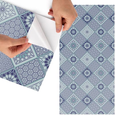 Tulup Meubelfolie - Mozaïek met patroon Meubelfolie - 75x150 cm - Blauw Meubelfolie - Decoratiefolie - Klassiek Meubelfolie - Meubel Wrap Folie - Woonkamer decoratie - Achtergronden en patronen