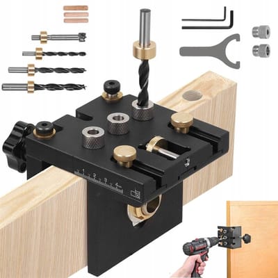 boormal met positioneringsclip - Positioneermal voor hout - 3-in-1 - ponsgereedschap - boorbits 6/8/10/15 mm - instelbare klem - voor houtbewerking en thuisreparatie