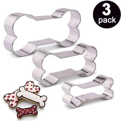 JeiibrZui Koekjesvorm Van Hondenbot - Koekjesvormpjes Voor Hondenkoekjes - Handig Opbergpotje Inclusief / Drie Groottevarianten - 3 Stuks - Voor Knutselen En Bakken Zilver