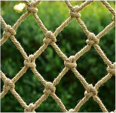 Veiligheidstouw Net - Hennep Touw - Speelplezier Buiten - Kinderveilig Ontwerp - 8 mm Dikte - Natuurlijk Bruin
