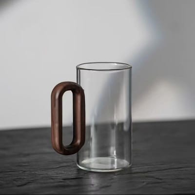 Tasse à thé en verre et bois monocouche, tasse à thé en Pyrex à haute teneur en borosilicate, tasse à café pour eau potable de grande capacité 350ML gray