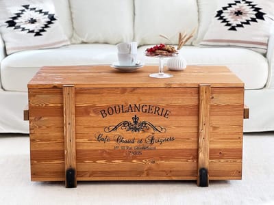 Massief Houten Salontafel Kiststijl - Vintage Shabby Chic Opbergtafel Woonkamer