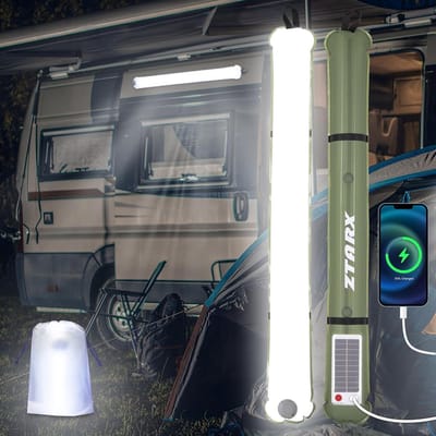 Thijox - Oplaadbare LED Campinglamp met Zonne-energie, Opvouwbare Energiebank met Magnetische Bevestiging, Waterdichte Campinglamp voor Kamperen, 85 c
