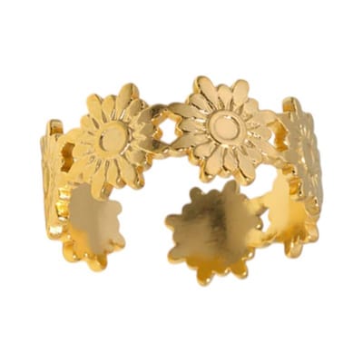 Aramat Jewels | Ringen | Damesring Verstelbaar – Bloemetjes Schakels – One Size | Goudkleur | |10mm | Staal | Volwassenen | Verkleurd niet