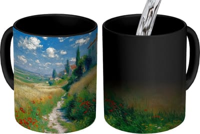 Magische Mok - Foto op Warmte Mokken - Koffiemok - Zandpad - Huis - Bomen - Grasveld - Magic Mok - Beker - 350 ML - Theemok