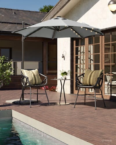 Zweefparasol Ø 300 cm met LED Verlichting & Zonnepaneel – 360° Draaibaar, Traploos Kantelbaar, UPF 50+, Inclusief Kruisvoet & Zwengel – Rond – Duifgrijs – Nicolehome