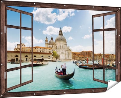 Gards Tuinposter Doorkijk Basiliek San Marco in Venetië op het Water - 180x120 cm - Tuindoek - Tuindecoratie - Wanddecoratie buiten - Tuinschilderij