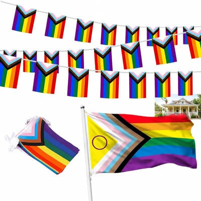 Dailygoods- Regenboogvlag 90x150 cm - Vlaggenlijn 10 meter - 38 Kleine Vlaggen - Polyester - Weerbestendig - Kleurrijk Decoratie - Pride Vlag