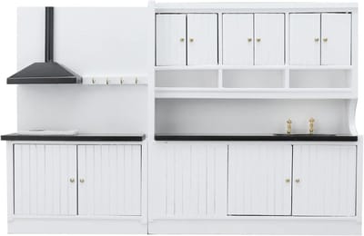 Poppenhuis Keukenmeubels - Miniatuur Keuken Set - Fantasierijk Spelen - Klassiek Zwart-Wit Design - Schaal 1:12 - Zwart en Wit