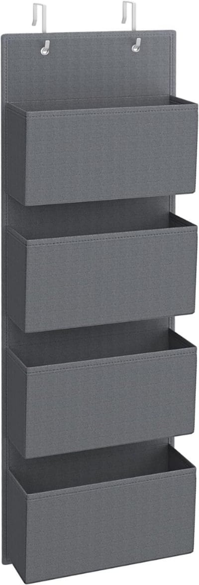 Famanu - Hangende organizer met 4 vakken grijs, hangende opslag voor deur of kast, voor slaapkamer, kantoor en kinderkamer 100 cm
