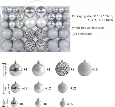 Livano Kerstballen - Kerstversiering - Plastic - Zilver - Kerstballenset - 100 stuks