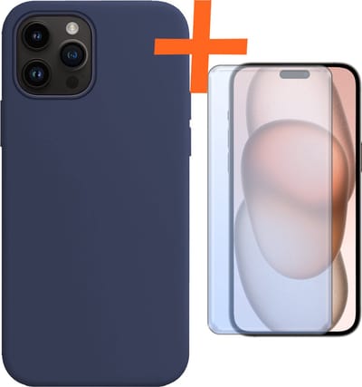 Hoes - Met Screenprotector - Geschikt voor Apple iPhone 15 Pro - Sterk & Shockproof - Back Cover - Siliconen Case - Telefoon Hoes - Donkerblauw