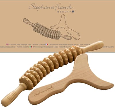SnelShoppen - Set van Hout voor Maderotherapie Lichaam met Gebogen Rol en Gua Sha, Anticellulitis Massage voor Benen, Billen, Buik, Armen en Rug - Per