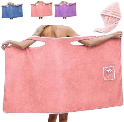 Terry Dress - Terry Dress voor dames - Draagbare badjas - Verstelbare sluiting met twee knopen, zacht en gemakkelijk te dragen - Absorberend en snel drogend - Badhanddoek badjas - Roze - Grote maat