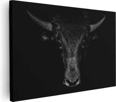 Artaza Canvas Schilderij Stierenkop - 30x20 cm - Klein - Wanddecoratie Schotse Hooglander - Muurdecoratie Gewei - Kamer Accessoires Woonkamer