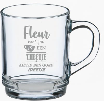 Theeglas met naam en persoonlijke tekst - Gegraveerd - Glas graveren - Drinkglas met naam - Thee glas gegraveerd - Verjaardag - Persoonlijke gravering - Persoonlijk theeglas - Cadeau - Kado - voor hem - voor haar - Kerst - Sinterklaas