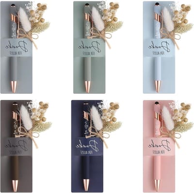Bedankcadeaus voor Collega's en Teamleden met Touchscreenpen en Gedroogde Bloemen - 6 Sets Unieke Pennenhouder voor Bedrijfsevenementen en Afscheid