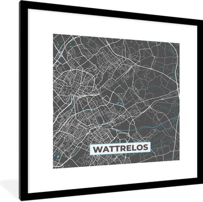 Fotolijst incl. Poster - Wattrelos - Plattegrond - Kaart - Stadskaart - Frankrijk - 40x40 cm - Posterlijst