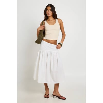 boohoo Dames Linnen-look Midi Rok Met Verlaagde Taille | Wit | Maat: 42